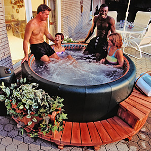 Two couples in a Softub hot tub